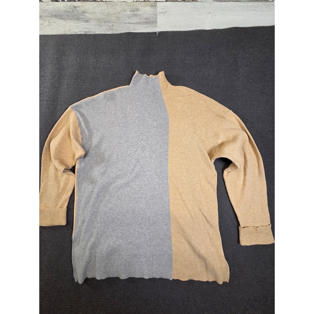 Nine West Cara Santana Sweater Womens XL Oat Grey Mock Neck Colorblock New